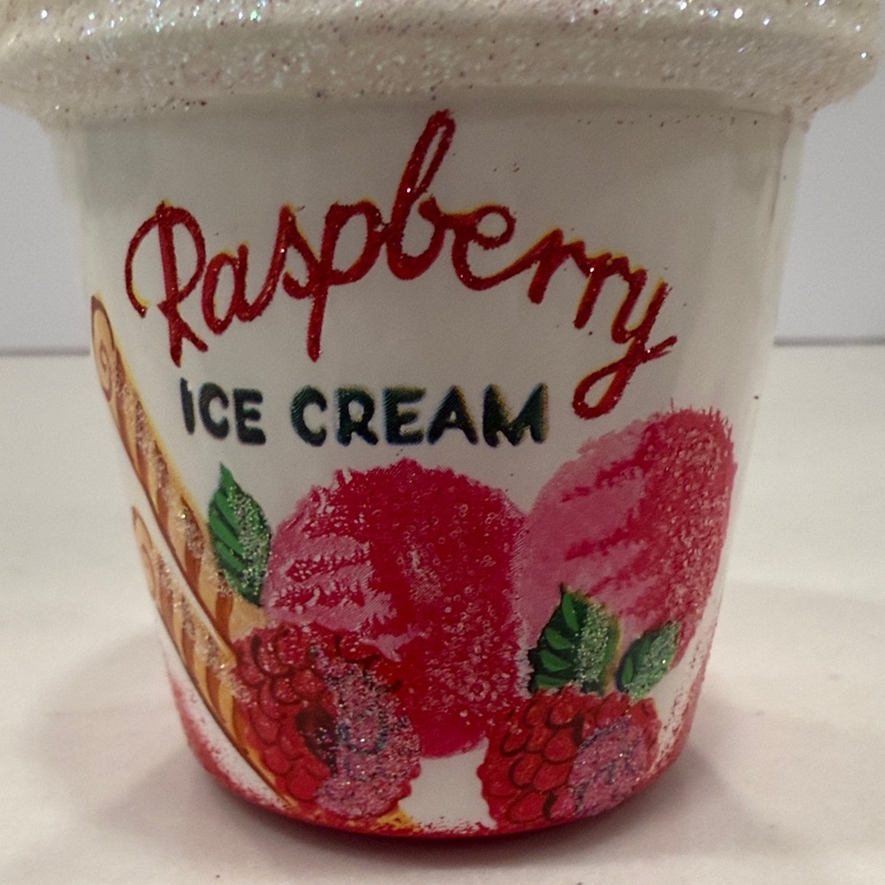 Glittery Raspberry Ice Cream Ornament - Picture 2 of 6